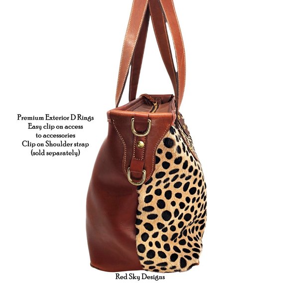 Hair On Cowhide Animal Print Cheetah/Leather Tote - Picture 10 of 12